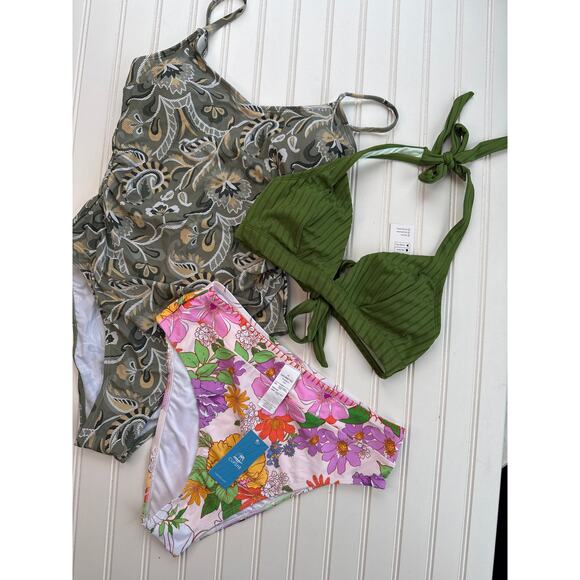 NWT Cupshe Swimsuit Bathingsuit Cheeky One Piece & Halter Top & Bikini BUNDLE M - Picture 1 of 8